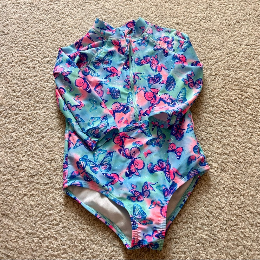 Pink and Blue Sparkly Butterfly Rashguard 3T
